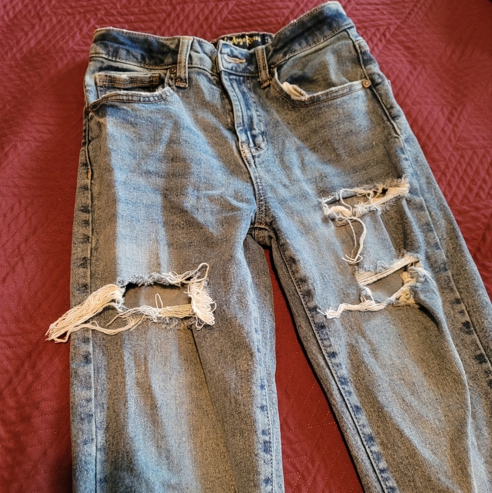 Indigo Rein Straight Fit Ripped Jeans